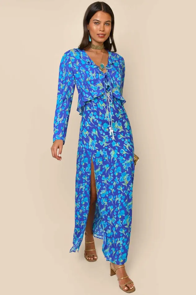 Women Outerwear RIXO Neelu Fontainhas Floral Cobalt
