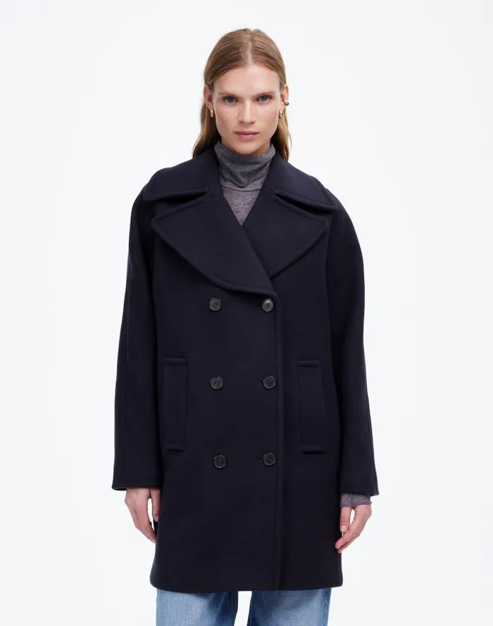 Women OversizedCollar Peacoat In Insuluxe Fabric Deep Navy As Standard Madewell Coats Jackets