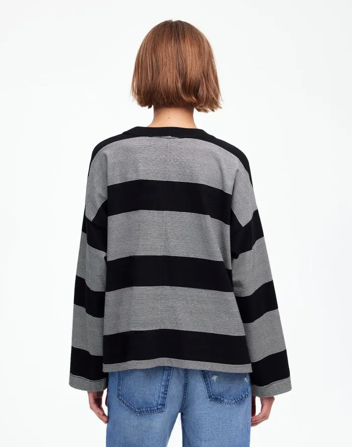 Women Oversized Crewneck LongSleeve Tee In Stripe Jet Black Madewell Tees