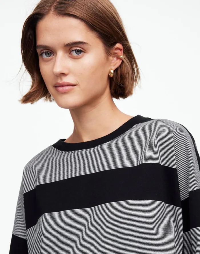 Women Oversized Crewneck LongSleeve Tee In Stripe Jet Black Madewell Tees