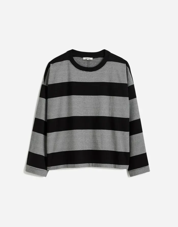 Women Oversized Crewneck LongSleeve Tee In Stripe Jet Black Madewell Tees