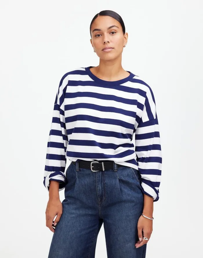 Women Oversized LongSleeve Crewneck Tee Bright Cobalt Madewell Tees
