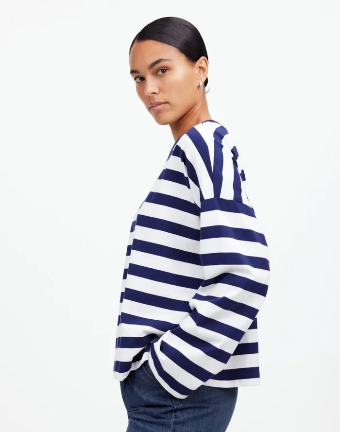 Women Oversized LongSleeve Crewneck Tee Bright Cobalt Madewell Tees