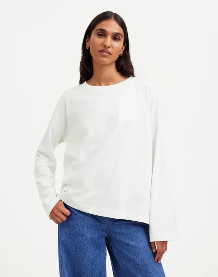 Women Oversized LongSleeve Crewneck Tee Eyelet White Madewell Tees