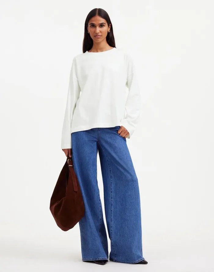 Women Oversized LongSleeve Crewneck Tee Eyelet White Madewell Tees
