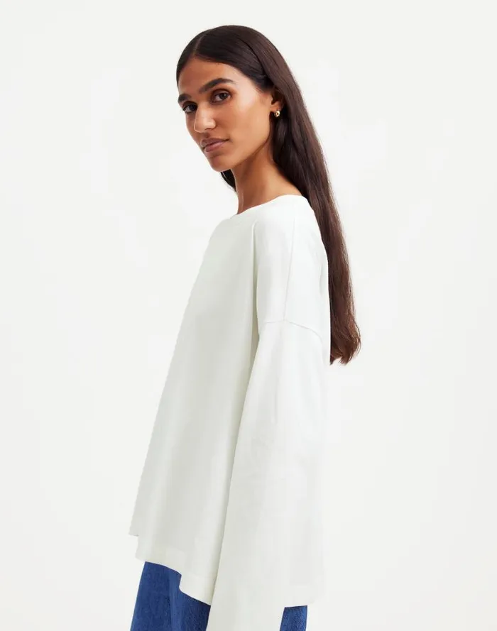 Women Oversized LongSleeve Crewneck Tee Eyelet White Madewell Tees