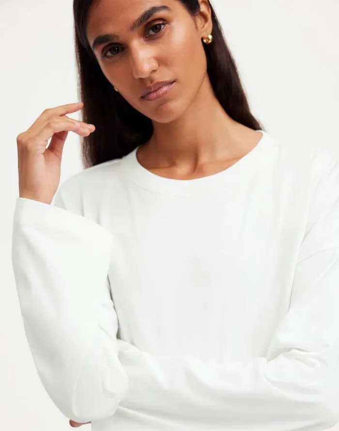 Women Oversized LongSleeve Crewneck Tee Eyelet White Madewell Tees