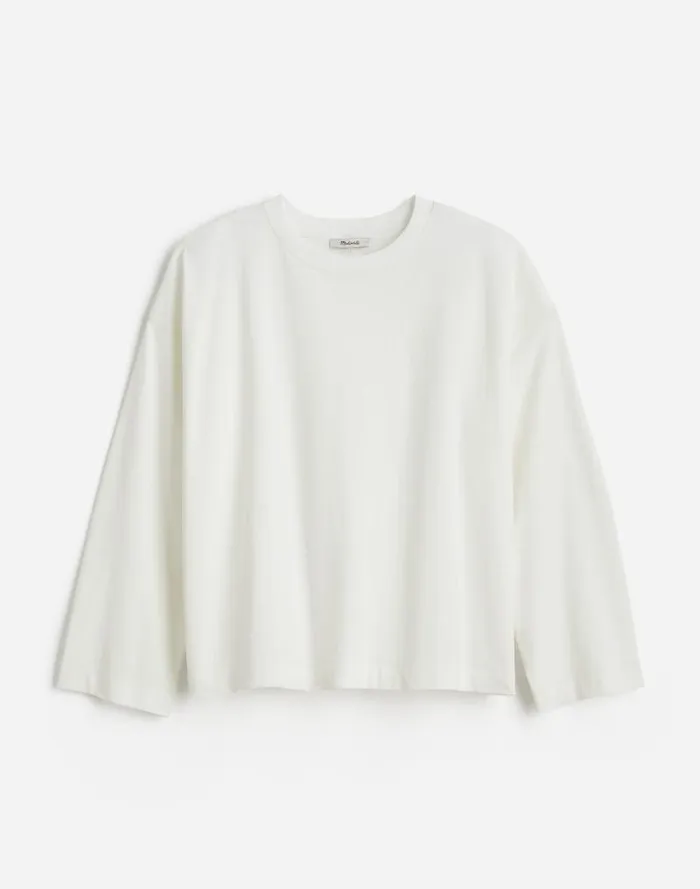 Women Oversized LongSleeve Crewneck Tee Eyelet White Madewell Tees