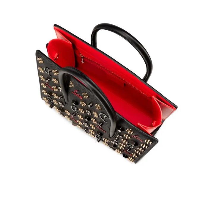 Women Paloma Medium Top Handle Bag 8211 Grained Calf Leather And Spikes Loubinthesky 8211 Black Black Christian Louboutin Top Handles