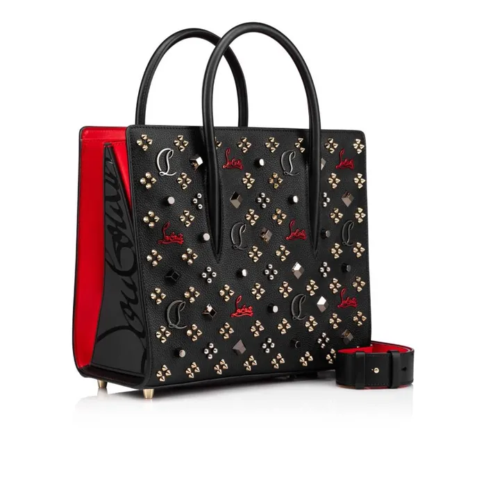 Women Paloma Medium Top Handle Bag 8211 Grained Calf Leather And Spikes Loubinthesky 8211 Black Black Christian Louboutin Top Handles