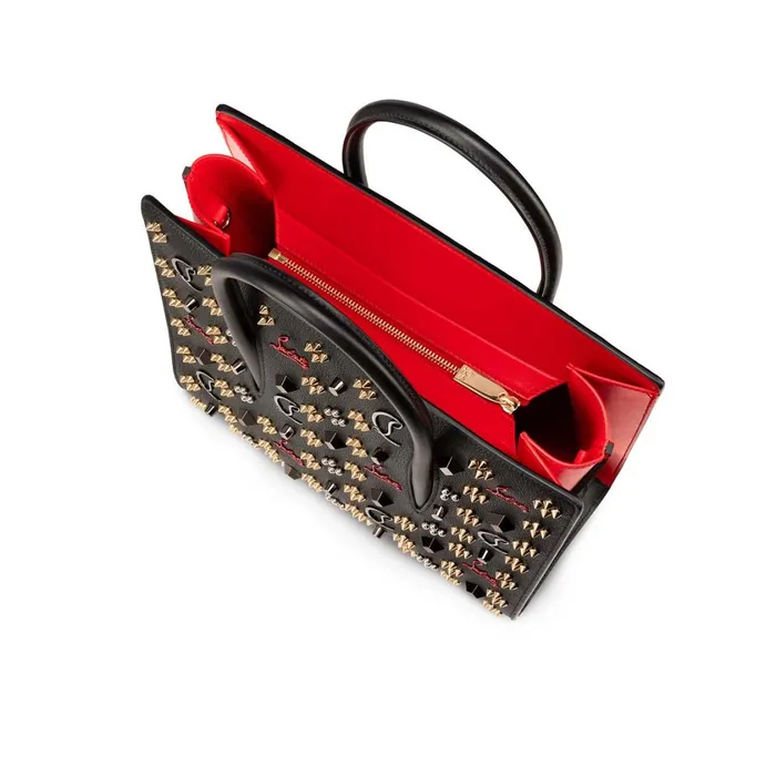 Women Paloma Medium Top Handle Bag 8211 Grained Calf Leather And Spikes Loubinthesky 8211 Black Black Christian Louboutin Top Handles