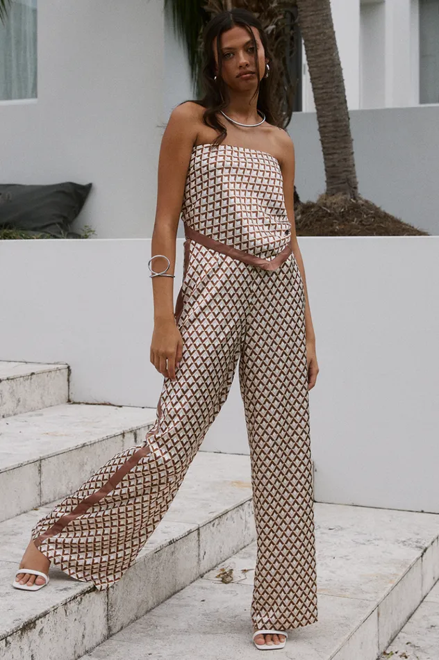 Women Pants Runaway The Label MILANI SATIN PANT Chocolate Geo
