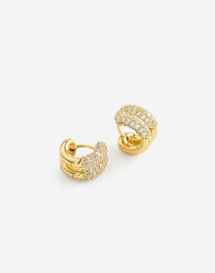 Women Pav Double Huggie Hoop Earrings Pale Gold Madewell Jewelry