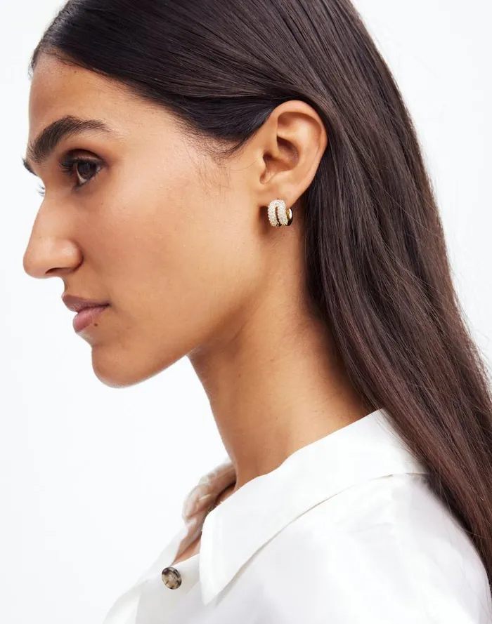 Women Pav Double Huggie Hoop Earrings Pale Gold Madewell Jewelry