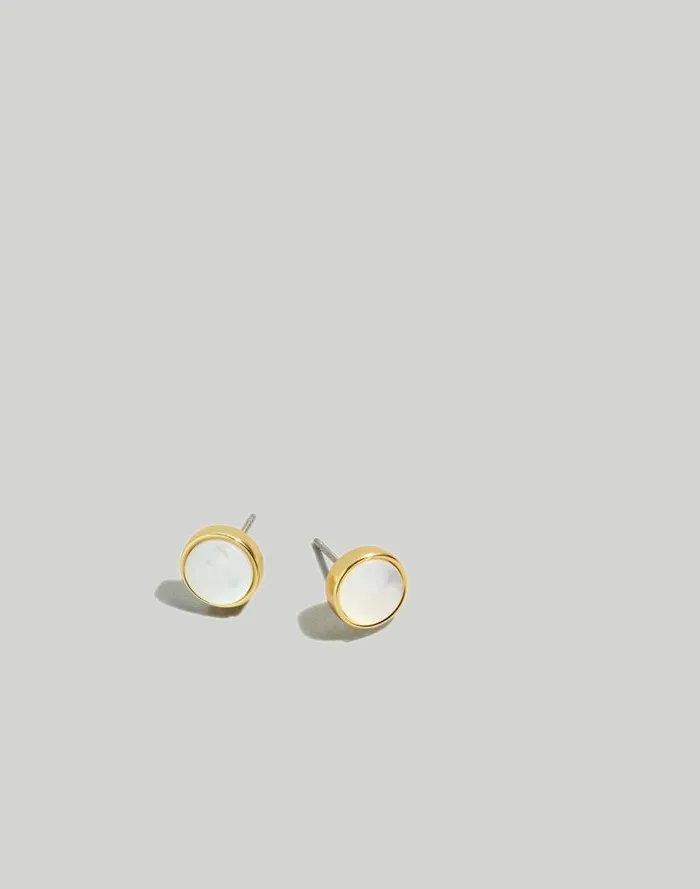 Women Pearl Oyster Stud Earrings Vintage Gold Madewell Jewelry