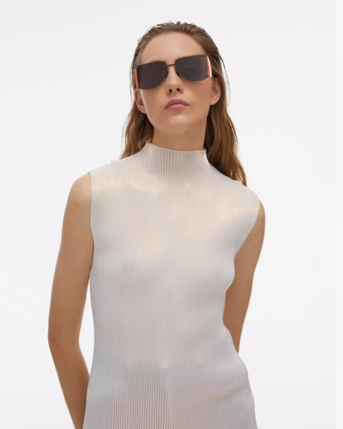 Women Pleated Pearl Lurex Top Pearl Helmut Lang Tops