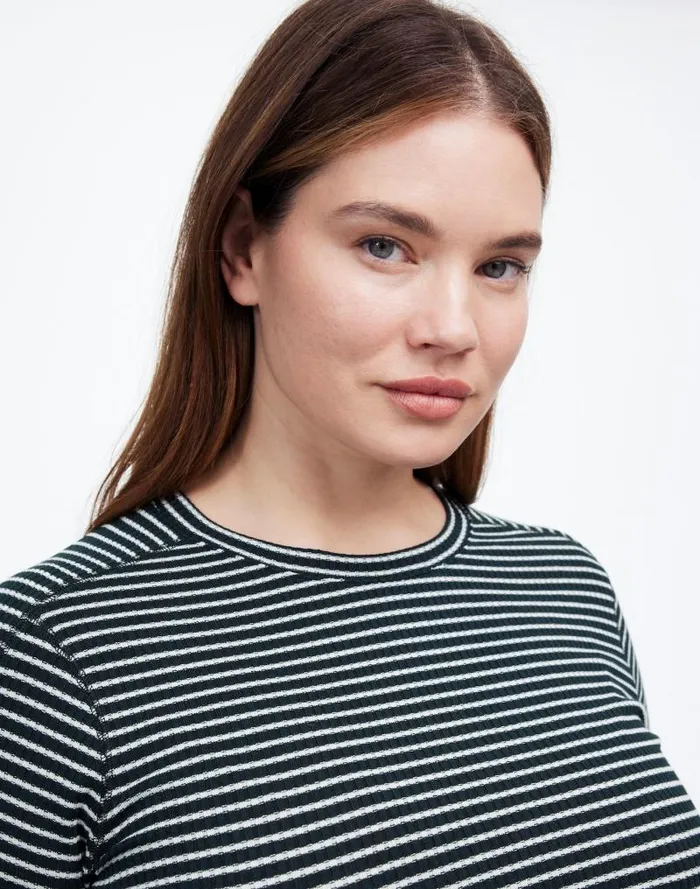 Women Plus Ribbed Crewneck LongSleeve Tee In Stripe Luxury Forest Madewell Tees Women Plus Ribbed Crewneck LongSleeve Tee In Stripe Luxury Forest Madewell Tees