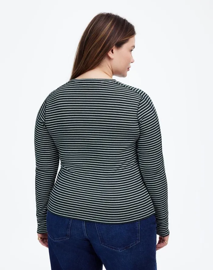 Women Plus Ribbed Crewneck LongSleeve Tee In Stripe Luxury Forest Madewell Tees