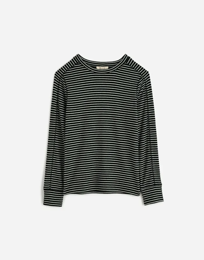 Women Plus Ribbed Crewneck LongSleeve Tee In Stripe Luxury Forest Madewell Tees