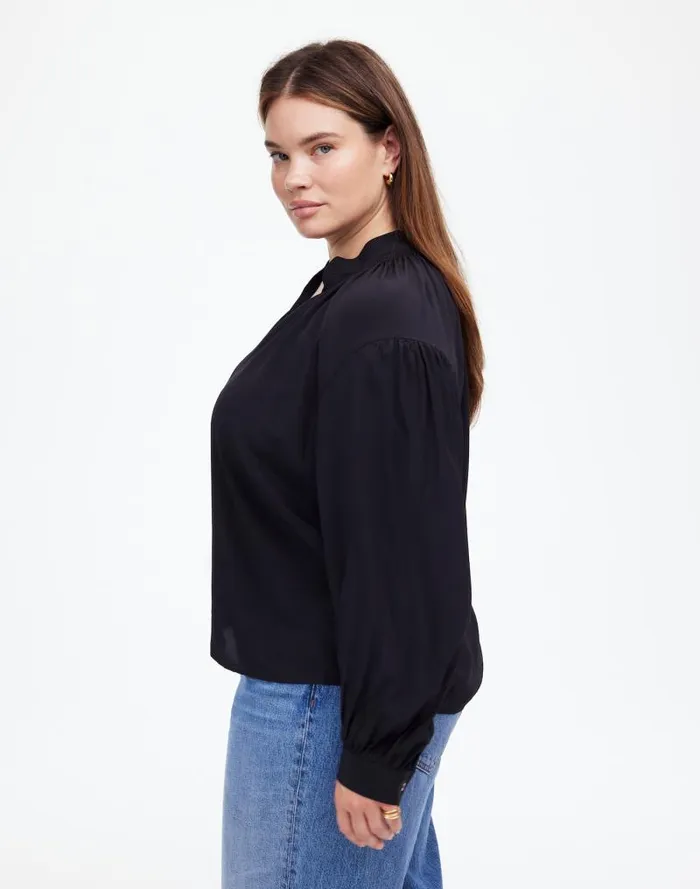 Women Plus Shirred LongSleeve Top In Silk True Black Madewell Tops and Shirts