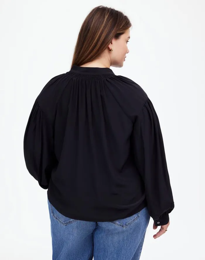 Women Plus Shirred LongSleeve Top In Silk True Black Madewell Tops and Shirts