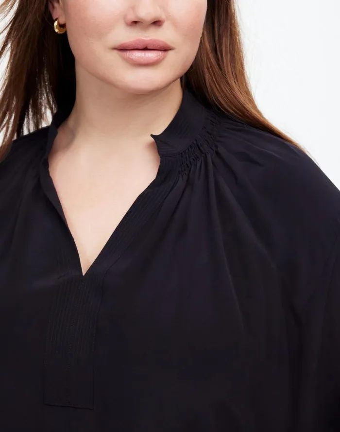 Women Plus Shirred LongSleeve Top In Silk True Black Madewell Tops and Shirts
