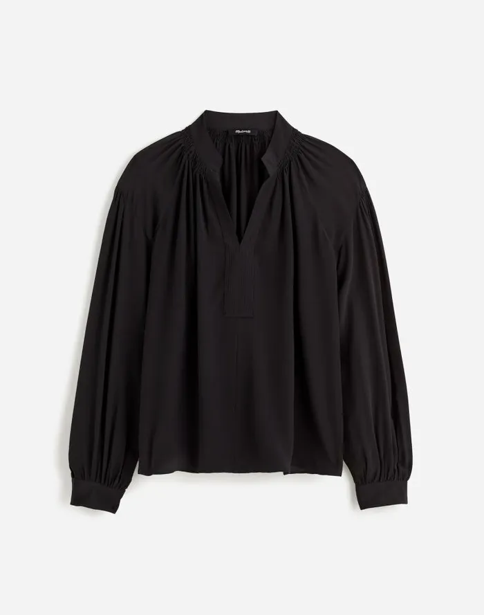 Women Plus Shirred LongSleeve Top In Silk True Black Madewell Tops and Shirts