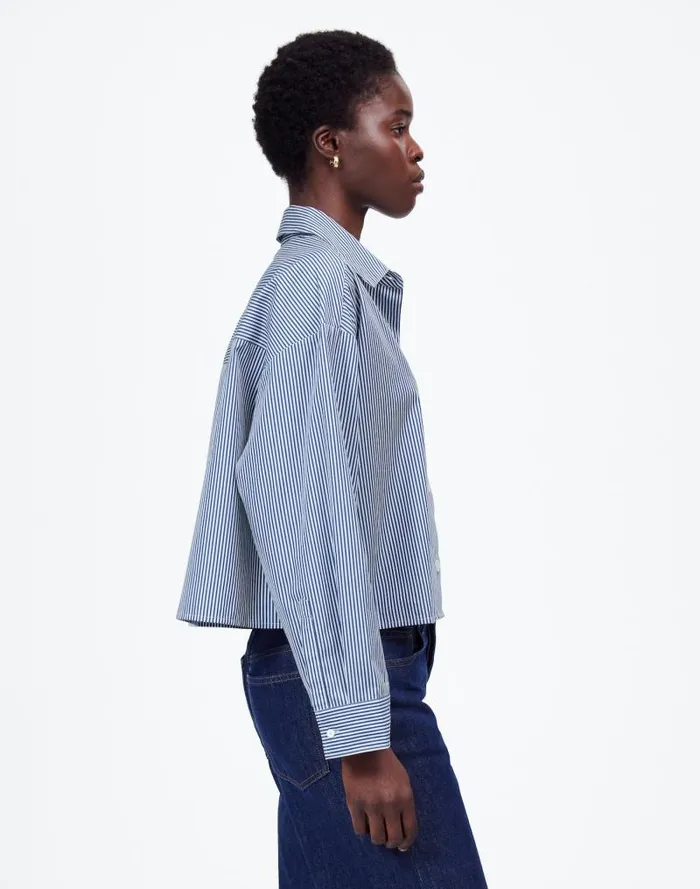 Women Poplin StraightHem Shirt Blue And White Even Stripe Madewell Tops and Shirts