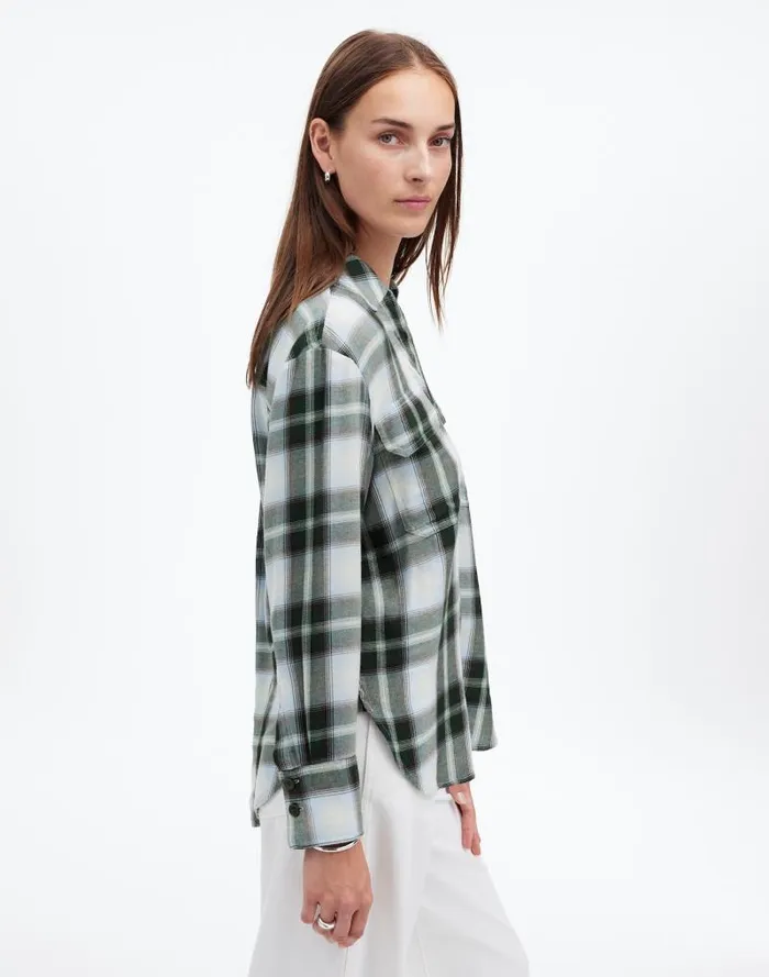 Women Popover Shirt In Plaid City Blue Madewell Tops and Shirts