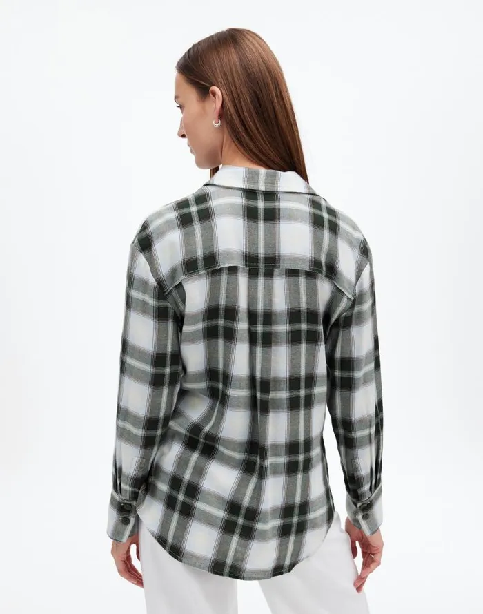 Women Popover Shirt In Plaid City Blue Madewell Tops and Shirts
