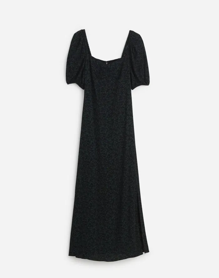 Women PuffSleeve Sweetheart Midi Dress Green Print Madewell Dresses