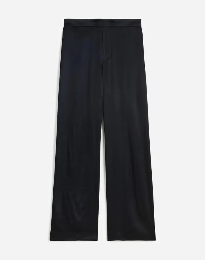 Women PullOn Straight Pants In Stretch Satin True Black Madewell Pants