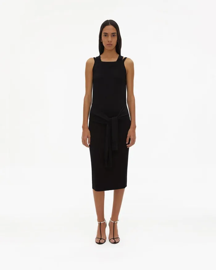 Women Rayon Tie Waist Dress Black Helmut Lang Dresses