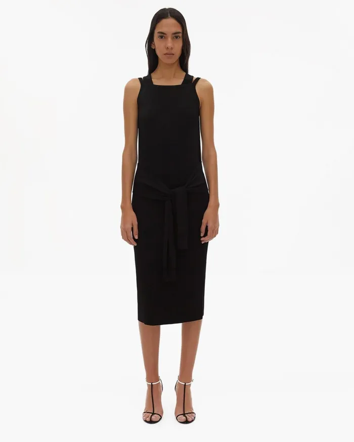 Women Rayon Tie Waist Dress Black Helmut Lang Dresses