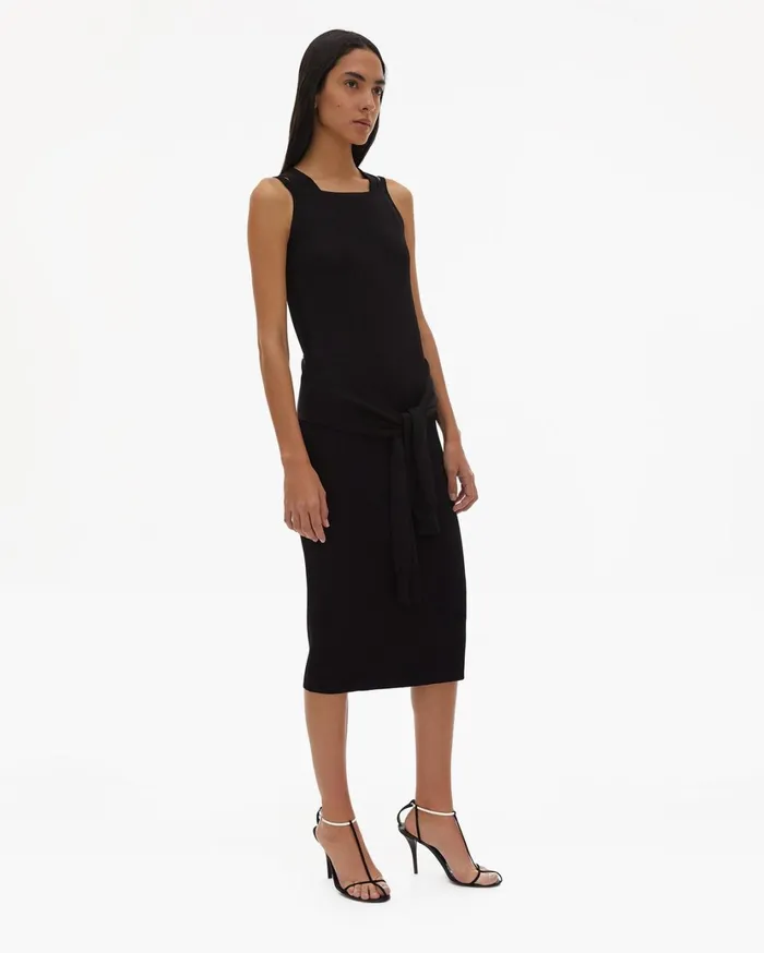 Women Rayon Tie Waist Dress Black Helmut Lang Dresses
