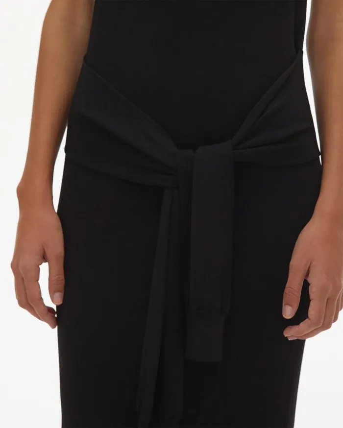 Women Rayon Tie Waist Dress Black Helmut Lang Dresses