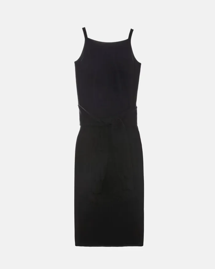 Women Rayon Tie Waist Dress Black Helmut Lang Dresses