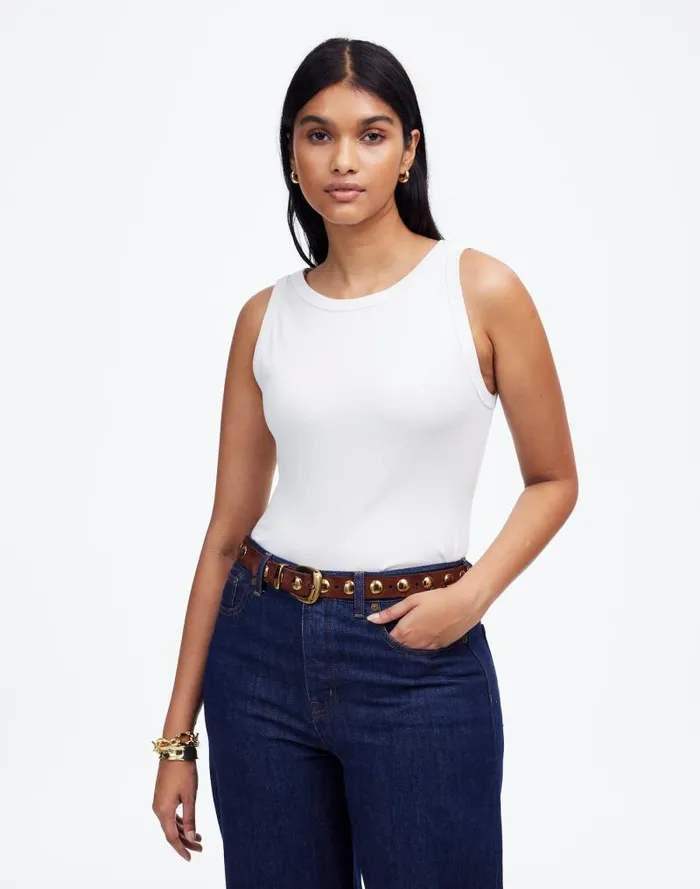 Women Regenerative Cotton Ribbed High Neck Tank White Madewell Tees