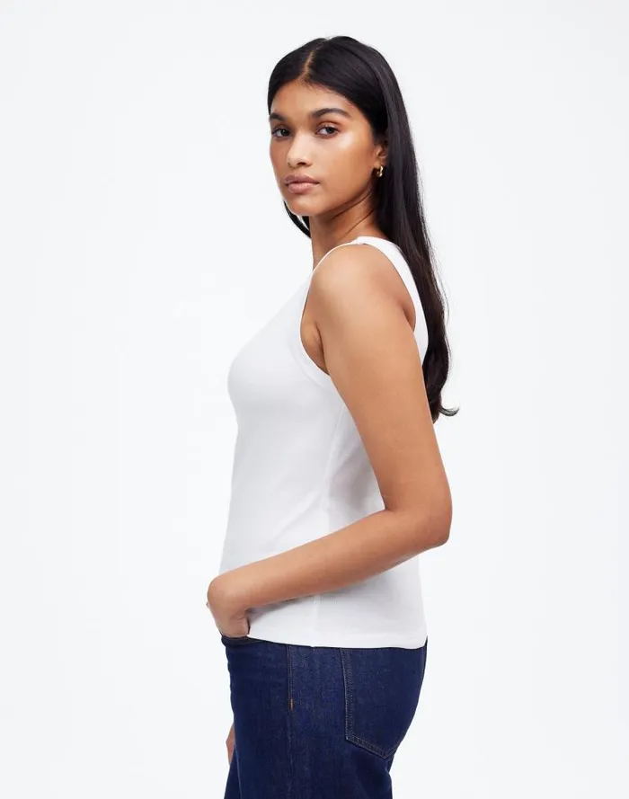 Women Regenerative Cotton Ribbed High Neck Tank White Madewell Tees