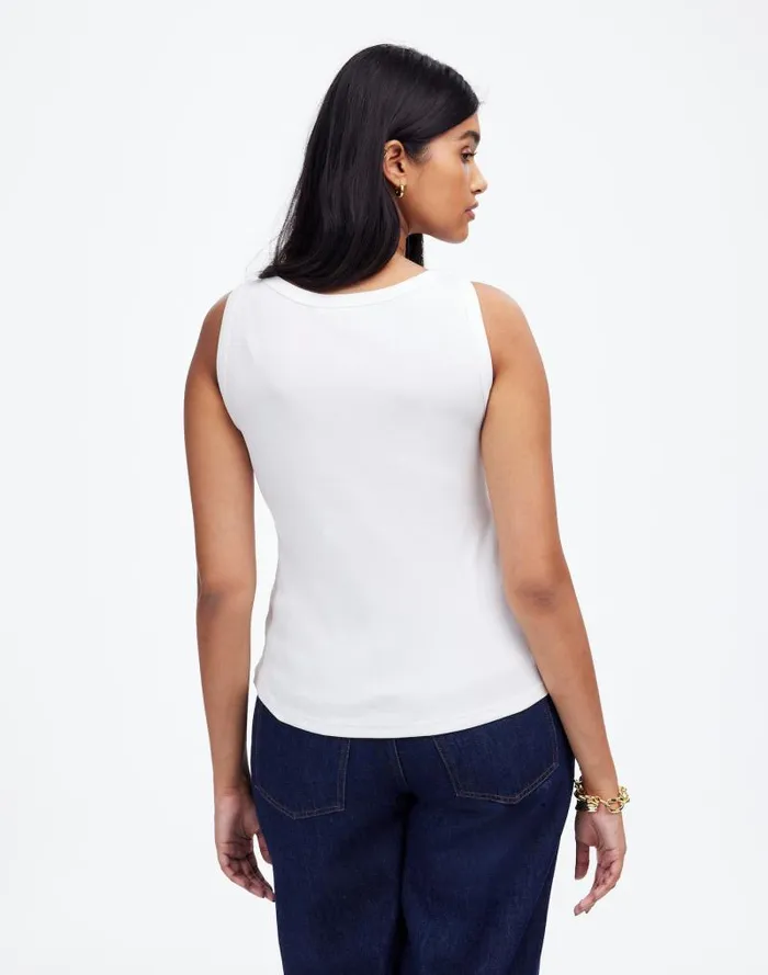 Women Regenerative Cotton Ribbed High Neck Tank White Madewell Tees