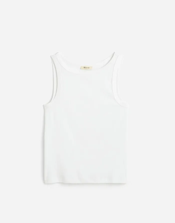 Women Regenerative Cotton Ribbed High Neck Tank White Madewell Tees