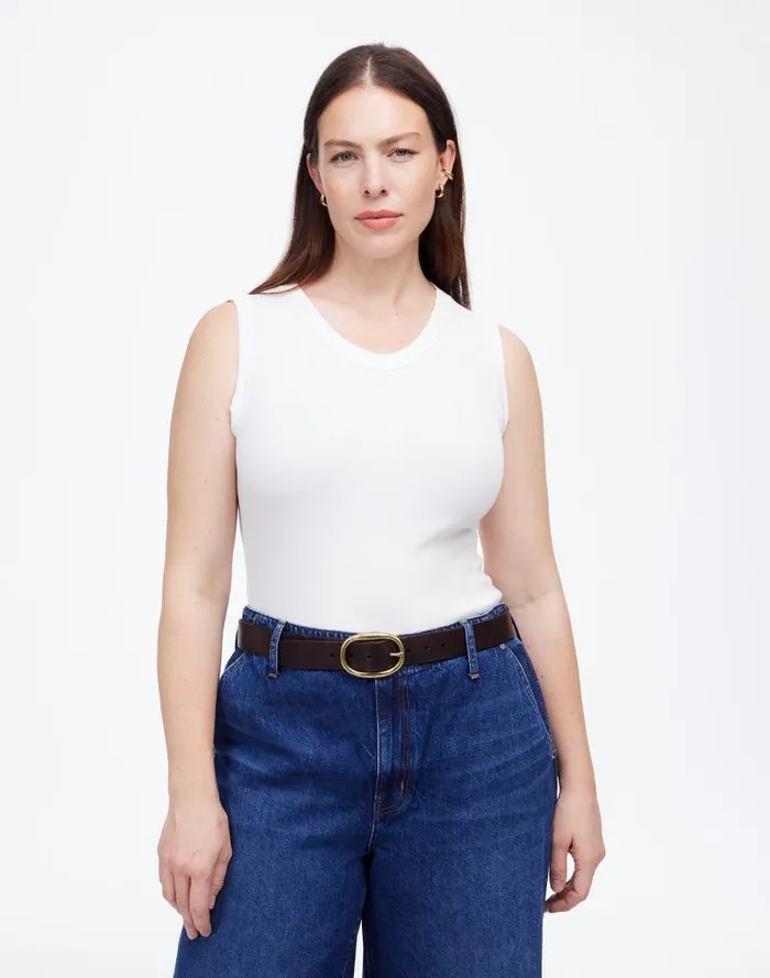 Women Regenerative Cotton Ribbed High VNeck Tank White Madewell Tees
