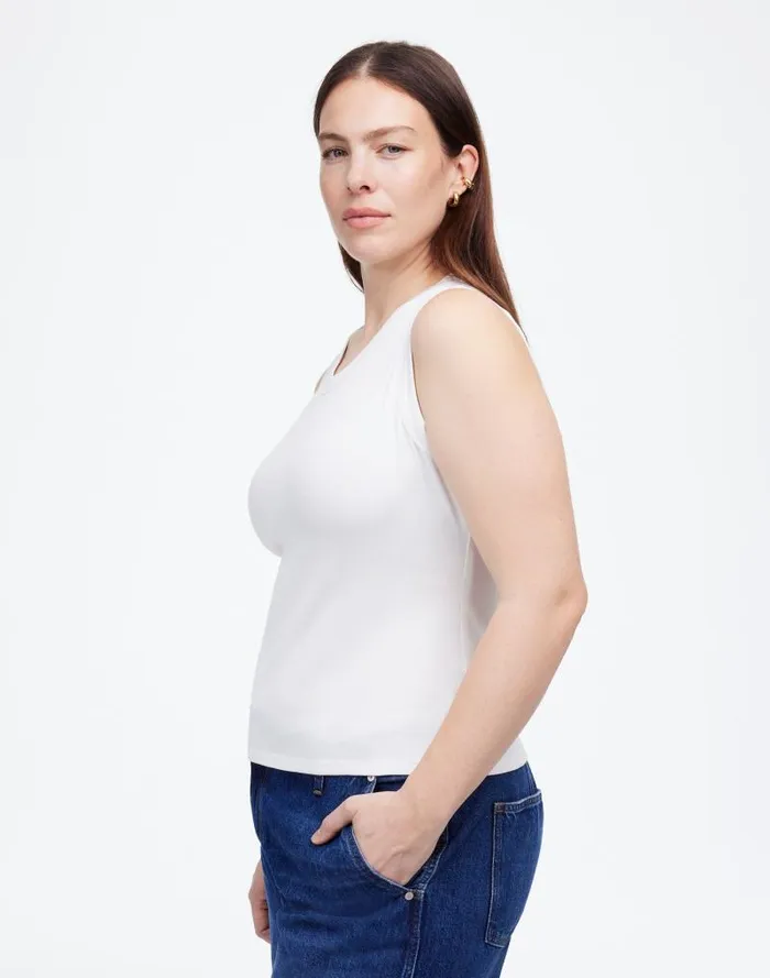 Women Regenerative Cotton Ribbed High VNeck Tank White Madewell Tees