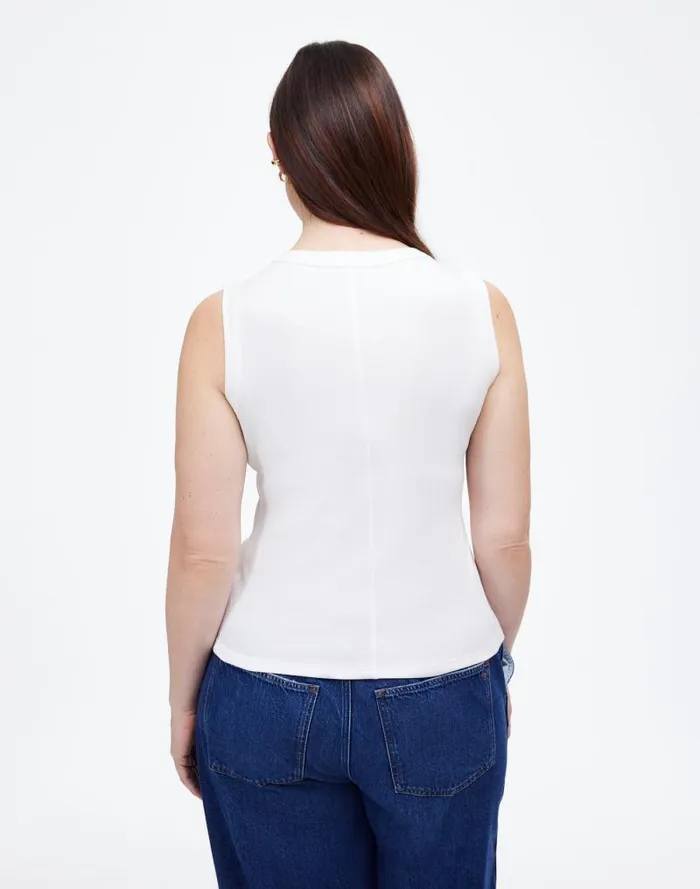 Women Regenerative Cotton Ribbed High VNeck Tank White Madewell Tees
