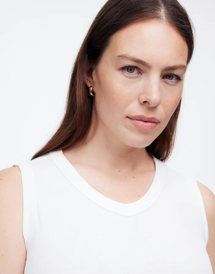 Women Regenerative Cotton Ribbed High VNeck Tank White Madewell Tees