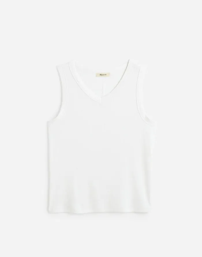 Women Regenerative Cotton Ribbed High VNeck Tank White Madewell Tees