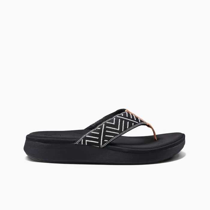 Women Reef Flip Flops Cushion Cloud Textile Black Geo
