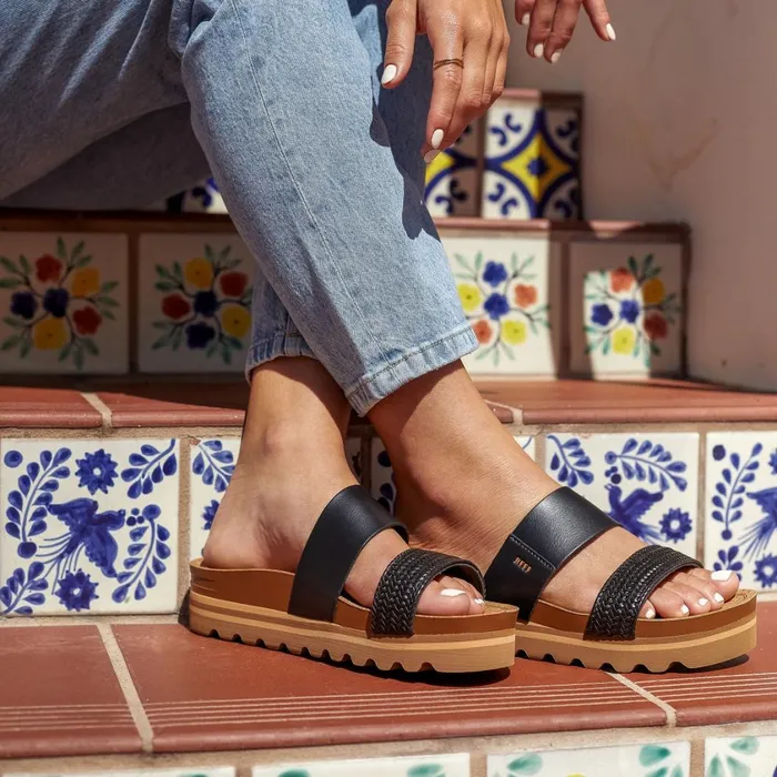 Women Reef Sandals Cushion Vista Hi Black Braid Women Reef Sandals Cushion Vista Hi Black Braid