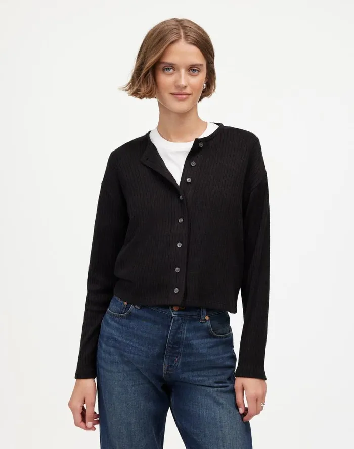 Women Relaxed ButtonFront Cardigan Jet Black Madewell Tees