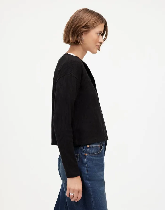 Women Relaxed ButtonFront Cardigan Jet Black Madewell Tees